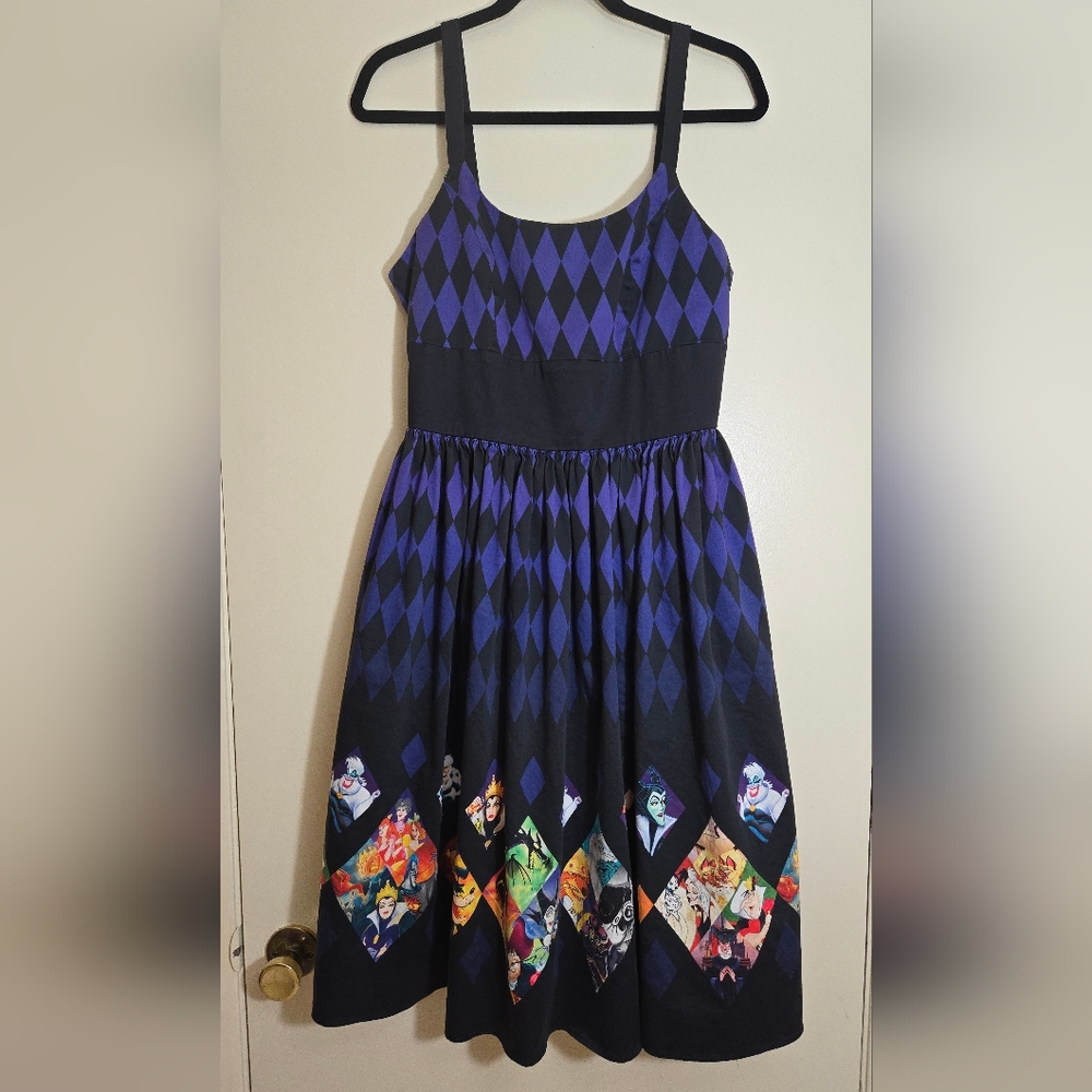 Disney Dress Shop Villains Dress Black And Purple Harlequin Print Size XL